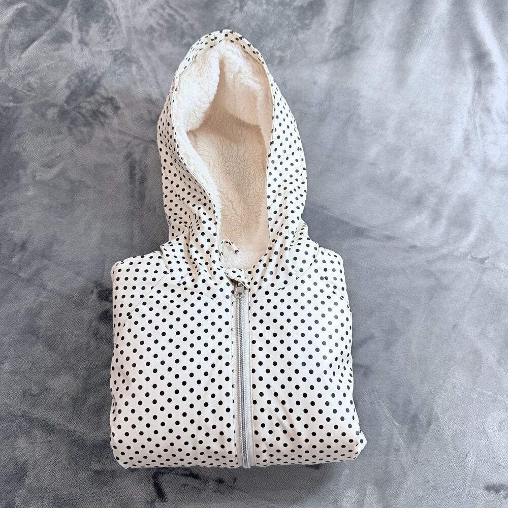 Me Jane Mini Girls White Polka Dot Sherpa Lined Hooded Parka Jacket Sz 3T